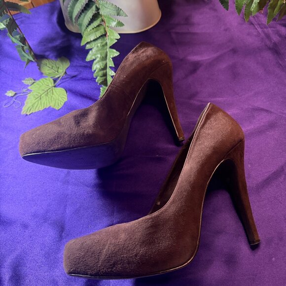 📌Michael Suede  Chocolate Brown Pointed Toe 5" High Heel Pumps with Platform - Picture 2 of 13